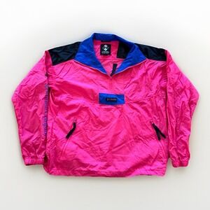 Vintage Columbia Anorak Mens M Pullover Windbreaker Retro 90s Santa Ana Ski Pink